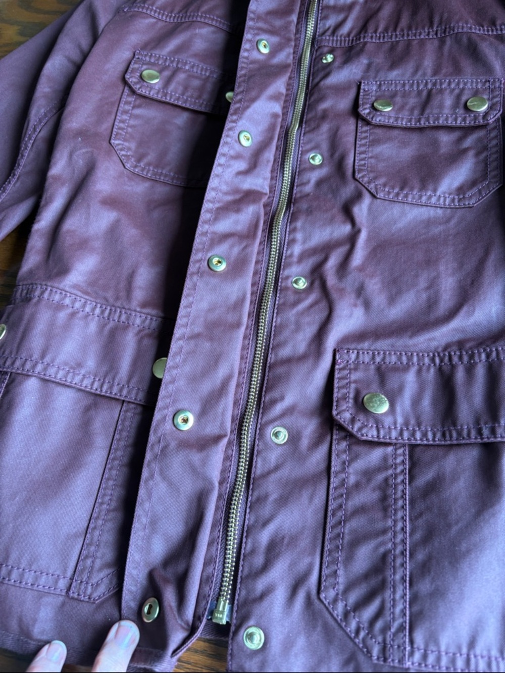 J. Crew Burgundy Waxed Cotton Utility/Field Jacket Gold-Tone Snaps NWOT - Picture 3 of 7